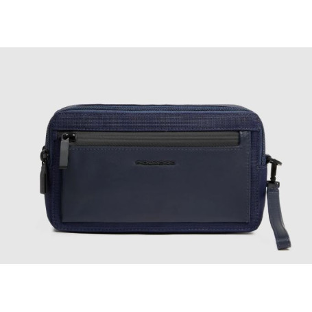 POCHETTE 2 COMPARTI IN TESSUTO E PELLE 
