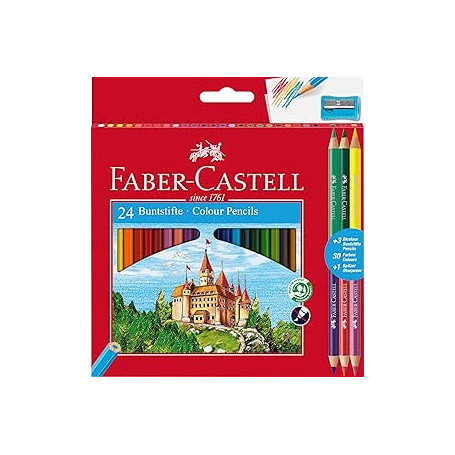 PASTELLI ESAGONALI CONF.24PZ+3 BICOLOR +TEMPERINO FABER-CASTELL
