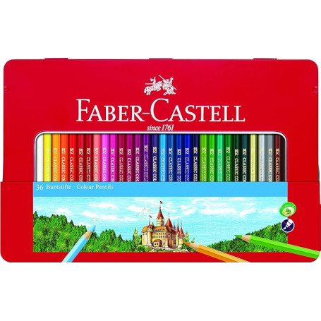 MATITE COLORATE ESAGONALE CONF.48PZ + ACCESSORI IN LATTA FABER-CASTELL