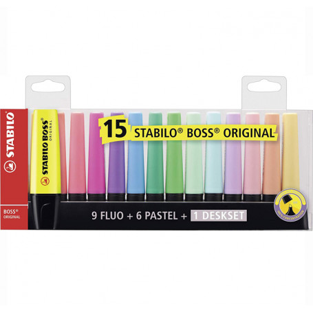 EVIDENZIATORE STABILO BOSS 9FLUO+6 PASTE L +1DESKSET